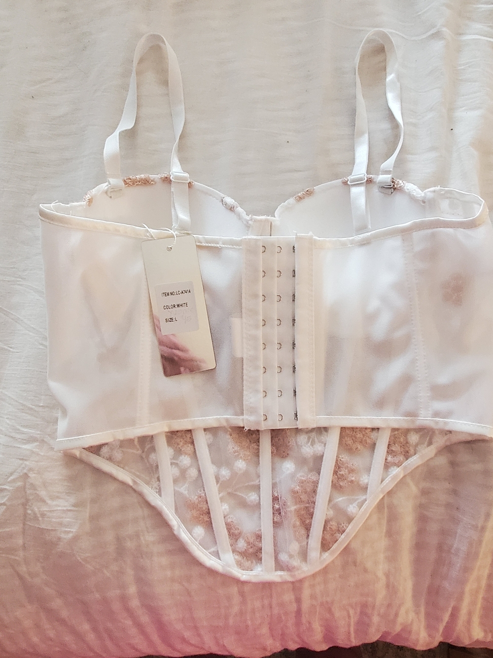LIZETTE White Bandeau Bustier with Rose Gold Floral Embroidery - Picture 3 of 5